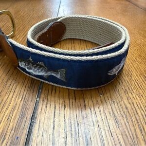 Kids Canvas and Leather Blue Fish Patterned Belt Size 30